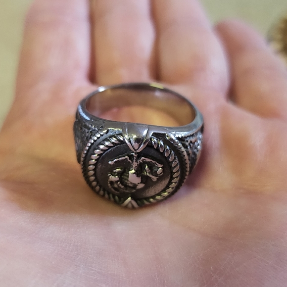 Stainless USMC MARINE CORPS RING. USMC Belt Buckles, Pocket Watches - Picture 2 of 6